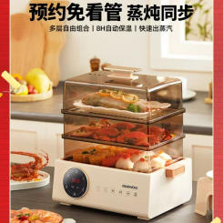 220V DAEWOO Electric Food Steamer with Egg Boiler and Stew Pot, 3-Layer Multi-Functional Cooker
