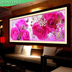 QIANZEHUI,Needlework,DIY Purple Rose Cross Stitch,Sets For Embroidery kit,Wedding celebration Counted Cross-Stitching,Wall Decro