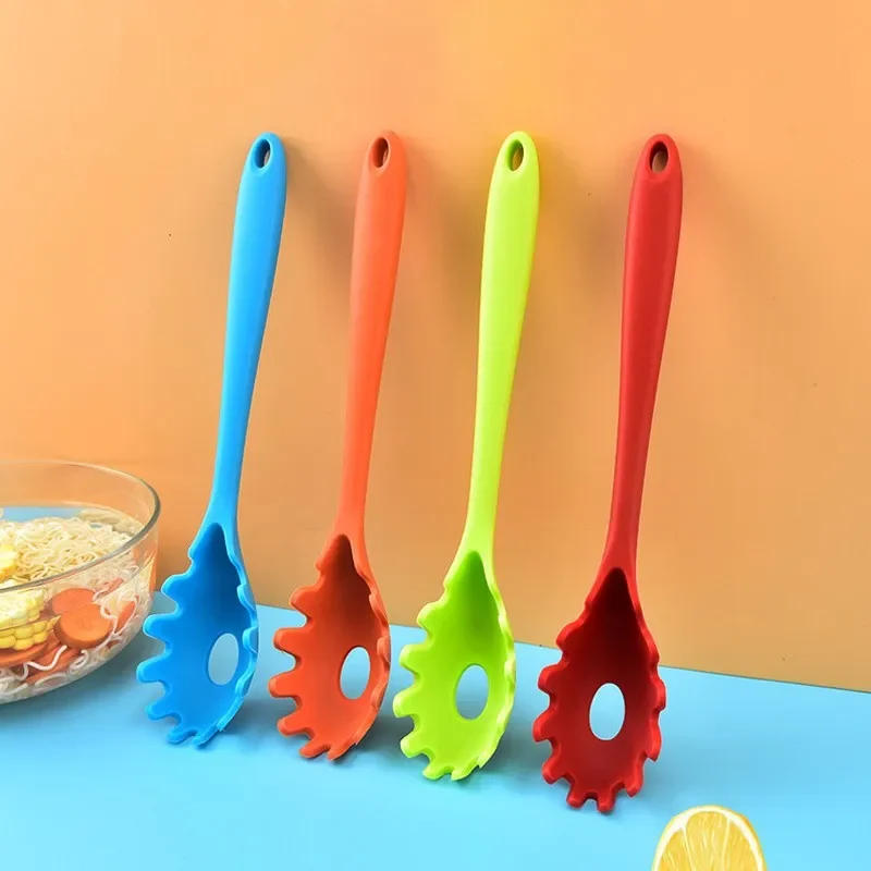 Description Picture 4 of item1pcs Silicone Pasta Noodle Spoon Pasta Scoop Colander Noodle Spaghetti Fork Ladle Slot Spoon Nylon Drain Strainer Kitchen Gadget
