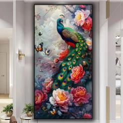 Peony flowers green peacock scenery diy Diamond Painting New 2025 Full Square Round Diamond Mosaic Cross Stitch Kits Home Decor