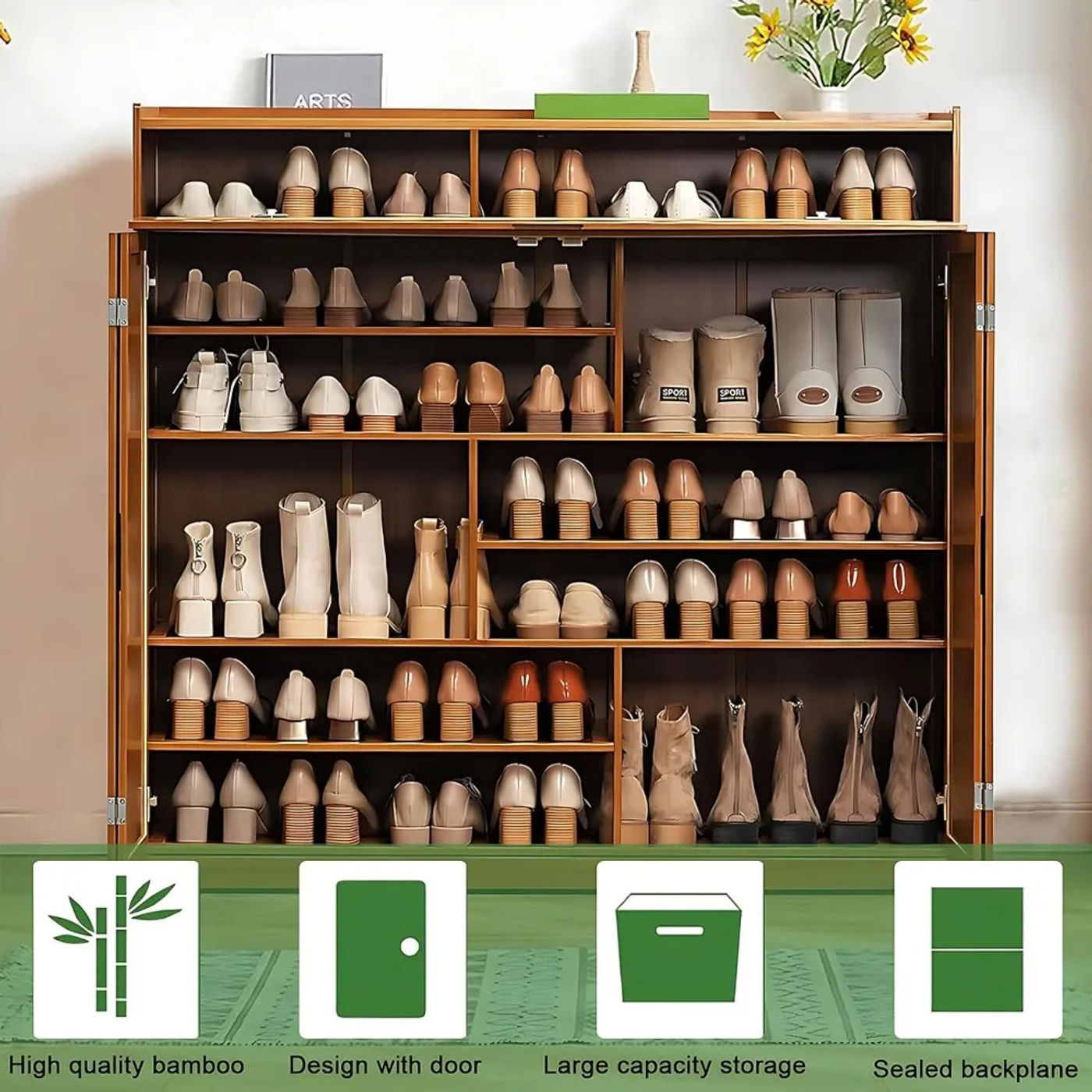 Description Picture 4 of itemBamboo shoe cabinet with 2 doors, 7 tiers shoe storage cabinet, freestanding shoe rack for corridor living room, bamboo, brown