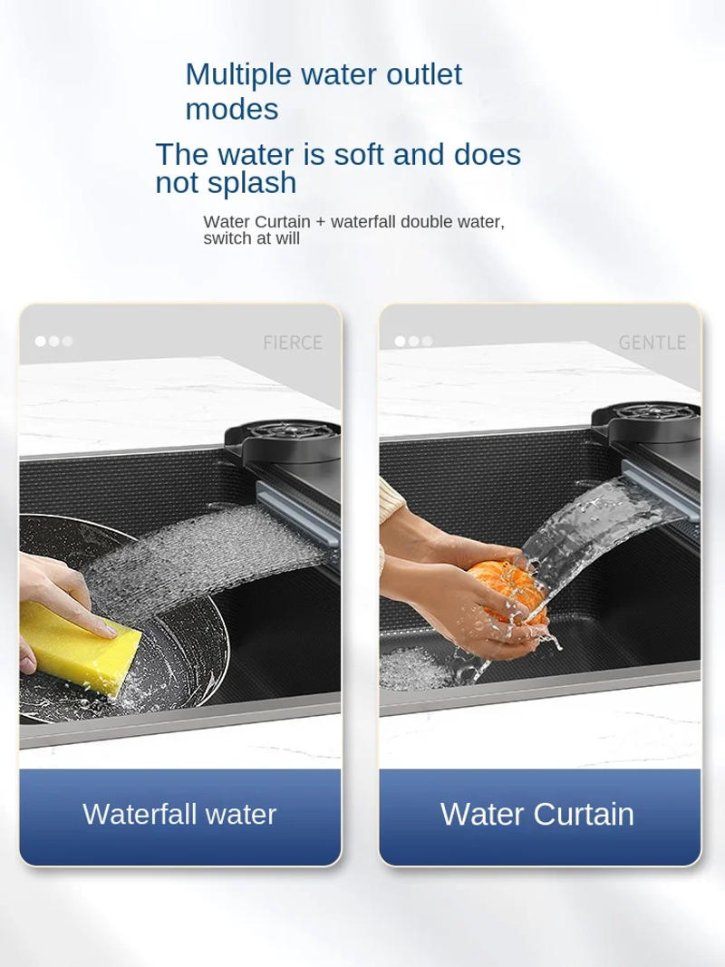 Description Picture 6 of itemWaterfall Kitchen Sink Multifunction Digital Display Large Single Slot 304 Stainless Steel Bowl Senior Waterfall Faucet