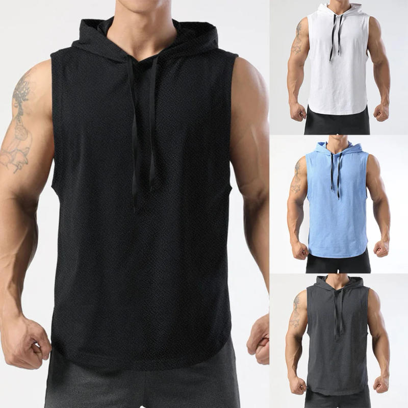 Description Picture 2 of itemMen Vest Shirt Sleeveless Solid Tank Top Comfortable Gym Hooded Hoodie Muscle Polyester Regular Vest Workout 1 Pc