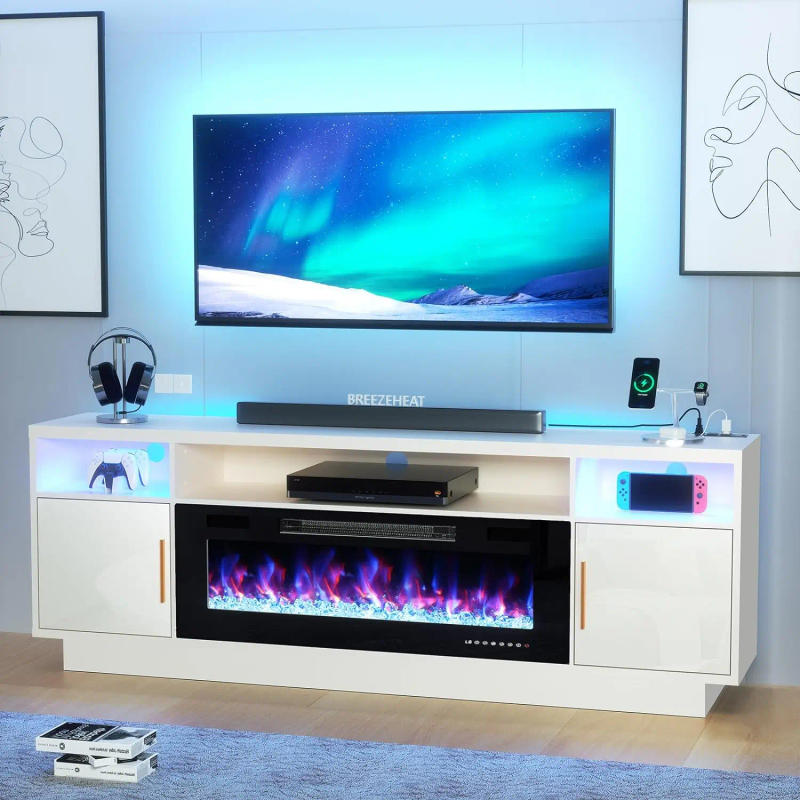 Description Picture 2 of itemElectric Fireplace TV Stand-Led Entertainment Center-TV Stand with 18''/36" Electric Fireplace-Living Room Tv Cabinet w/ Storage