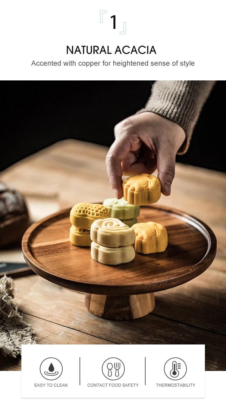 Description Picture 5 of itemCreative High-Foot Cake Plate Acacia Wood  Decoration Tea Plate Dessert Table Display Stand Afternoon Tea Fruit  Snack Tray