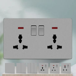 Grey wall speed switch electrical socket with USB, UK 13A power socket with USB plug, universal wall push button light switch