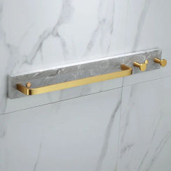 Towel Hanger with Hooks Wall Mounted 50cm Gold Towel Rack Bathroom Towel Bar Rail Marble and Alumimum Towel Holder Towel Racks