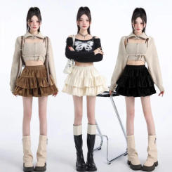Sweet Velvet Shorts Mini Skirt Tiered Short High Waist Skirt Dress Elastic Pleated Mini Skirts School Jk Girl Preppy