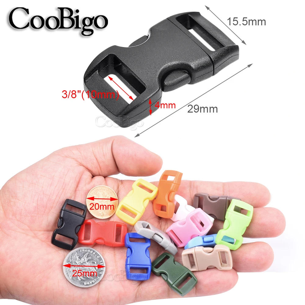 Description Picture 4 of item20pcs 3/8" Plastic Side Release Buckle Paracord Bracelet Clip for Pet Collar Strap Backpack Webbing DIY Craft Accessories 10mm
