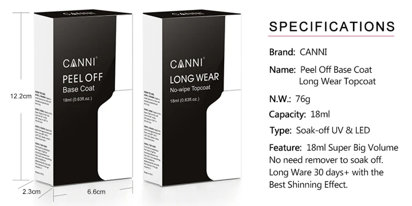 Description Picture 4 of itemCanni 18ml Long Wear Diamond Nowipe Top Coat Peeloff Base Coat Luxury Mirror Bottle Soak Off UV LED Gel Polish Nail Manicure