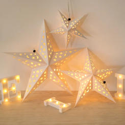 30-60cm Hollow Out Star Hanging Pendant Ornament LED Light 3D Star Paper Lantern Home Decoration Wedding Party Lampshade Decor