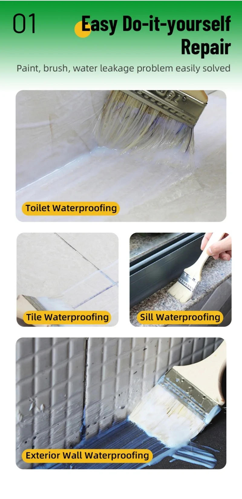 Description Picture 6 of itemWaterproof Agent Transparent Sealing Coating 300/500g with Brush Leak-Free Glue Adhesive Strong Sealant Toilet Home Repair Tools