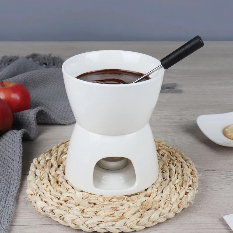 Description Picture 6 of itemMini Fondue Set with Candle/fork Custom Ceramic Fondue Pot Swiss Cheese Chocolate Melting Hotpot Fondue Set with Fork
