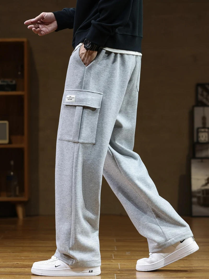 Description Picture 2 of itemSpring Autumn Multi-Pockets Sweatpants Men Drawstring Waist Sportswear Casual Track Pants Plus Size Loose Straight Trousers 8XL