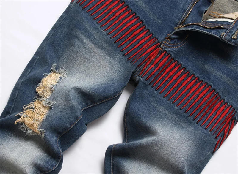 Description Picture 6 of itemRetro Tattered Jeans Jeans Men's Personalized Embroidery Fashion Street Fashion Brand Slim Fit Feet Washed High-End Trousers