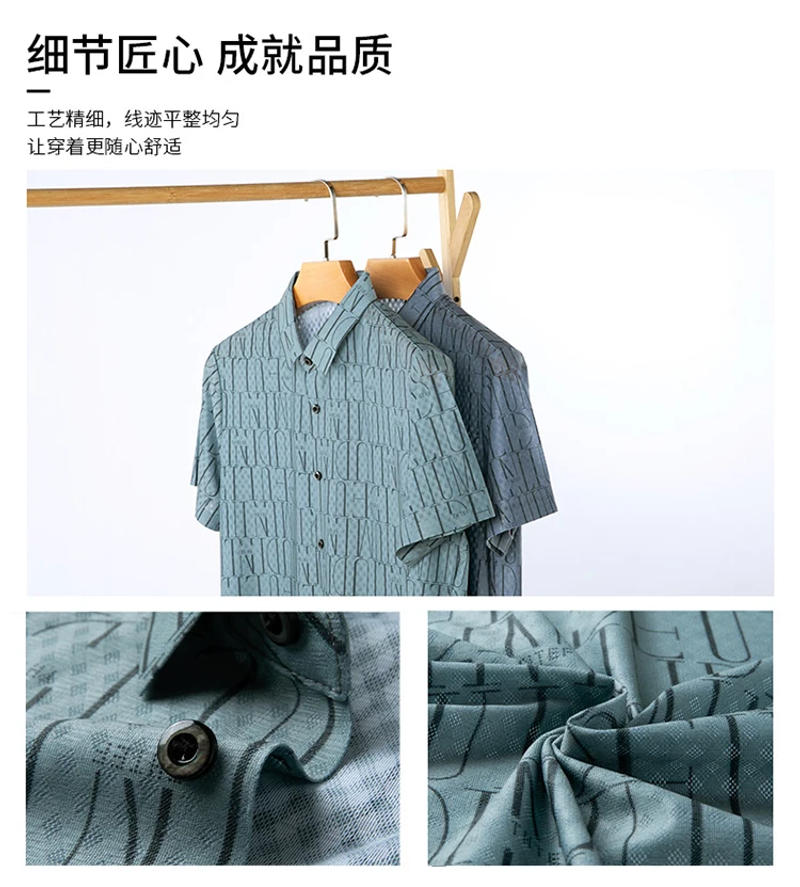 Description Picture 6 of itemHigh-end Summer Korean Quality Lapel Shirt Short-sleeved Printed Designer Cool Seamless Men's Fashion Business Casualjavascript: