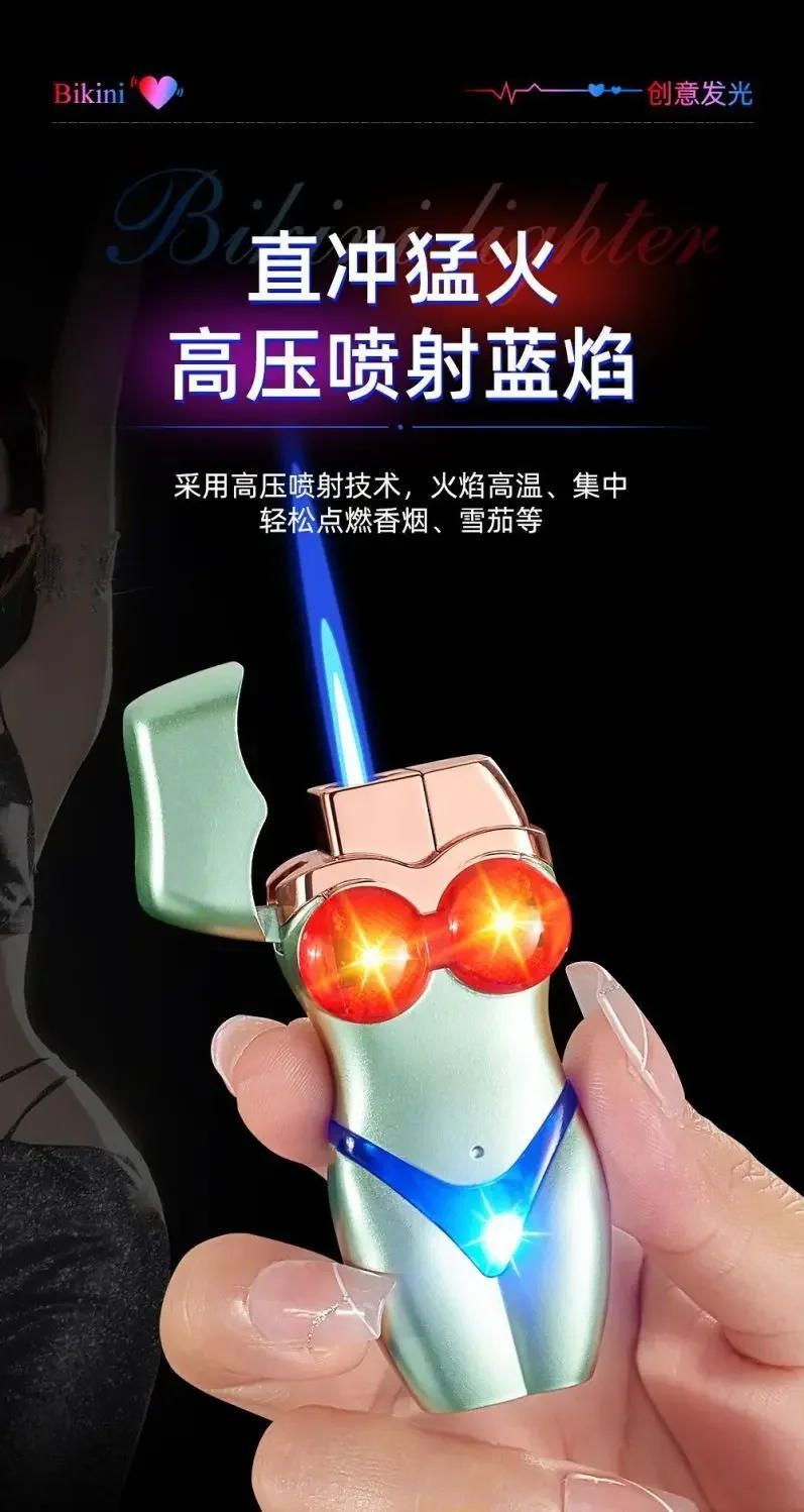 Description Picture 5 of itemFashionable Glowing Bikini Beauty Lighter Windproof Straight Blue Flame Inflatable Lighter Smoking Gadgets for Men Gifts