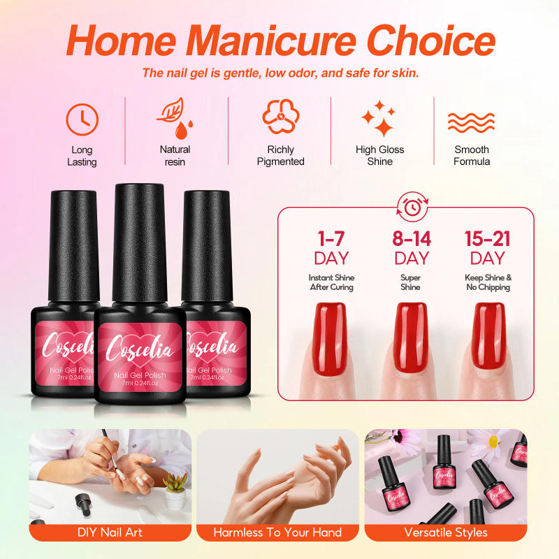 Description Picture 2 of itemCOSCELIA Manicure Set Nail Polish Gel Set with 6W LED Lamp 6 Colors Gel Polish Starter Kit Base Top Coat Manicure Brush Tools