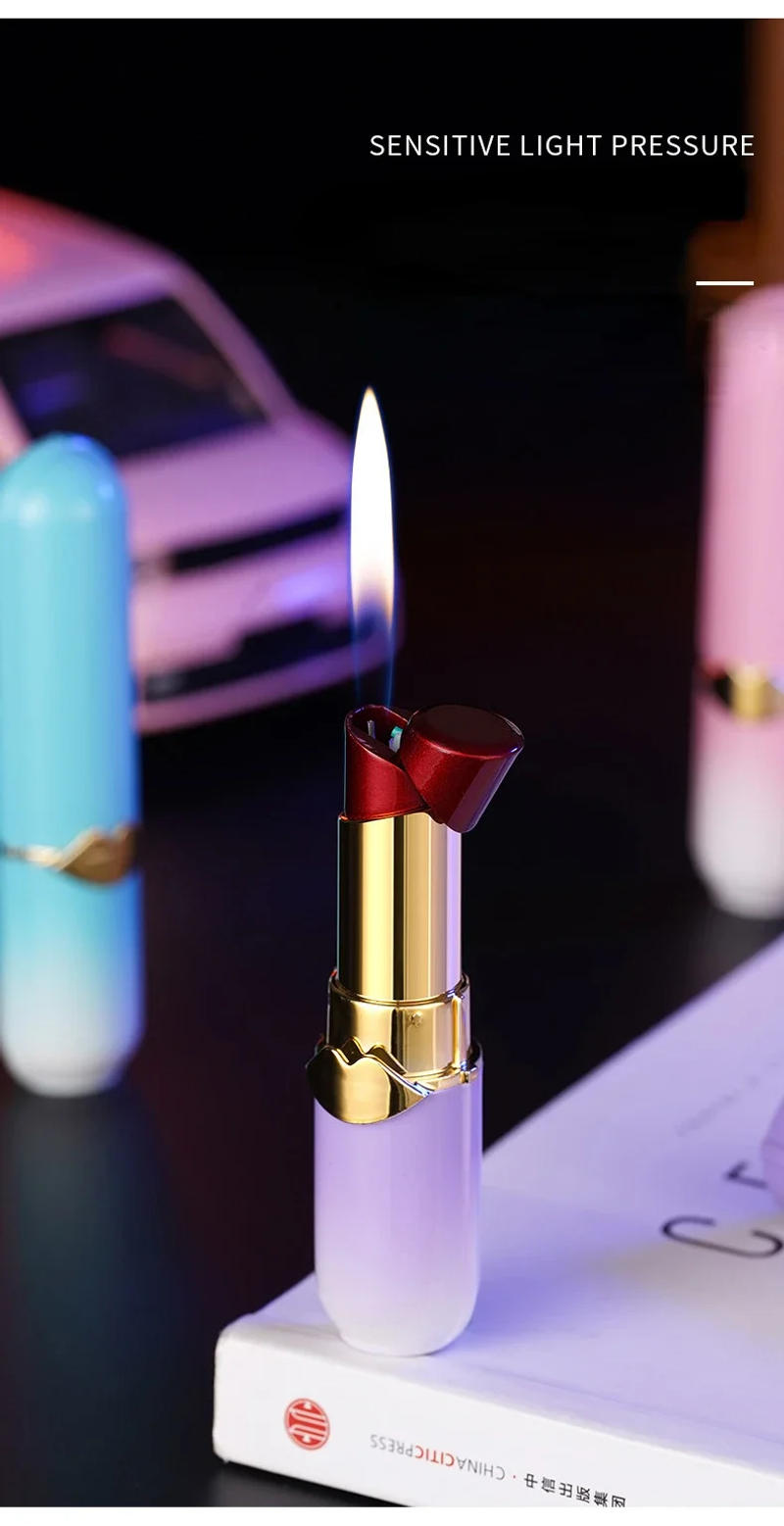 Description Picture 5 of itemMetal Winproof Gradient Color Lipstick Lighter for Women High-value Butane Gas Trend Gift Smoking Gadgets Cigarette Accessories