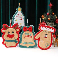 Thickened Christmas Hanging Hand Towels Coral Velvet Soft Plush Hand Towel Absorbent Cartoon Cleaning Towels Holiday Party Decor