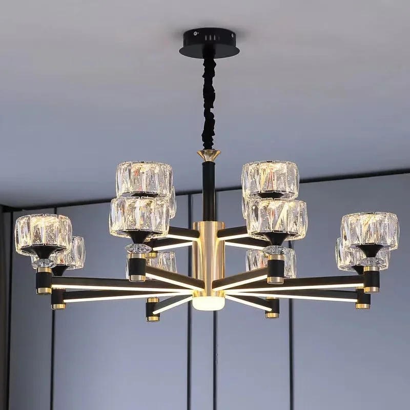 Description Picture 2 of itemModern Light Luxury Living Room Led Crystal Chandelier Indoor Minimalist Luxury Dining Room Bedroom Gold and Black Ceiling Lamps
