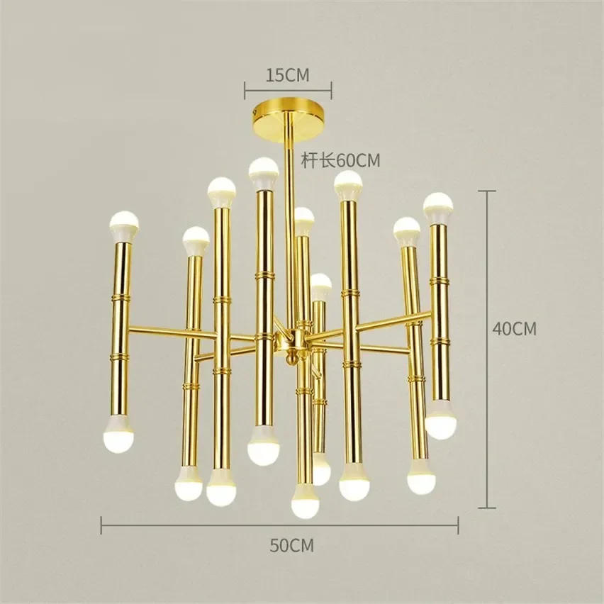Description Picture 3 of itemPost-modern gold tube chandelier 18/30 heads iron led hanging lamps for living room dining room bedroom home interior lighting