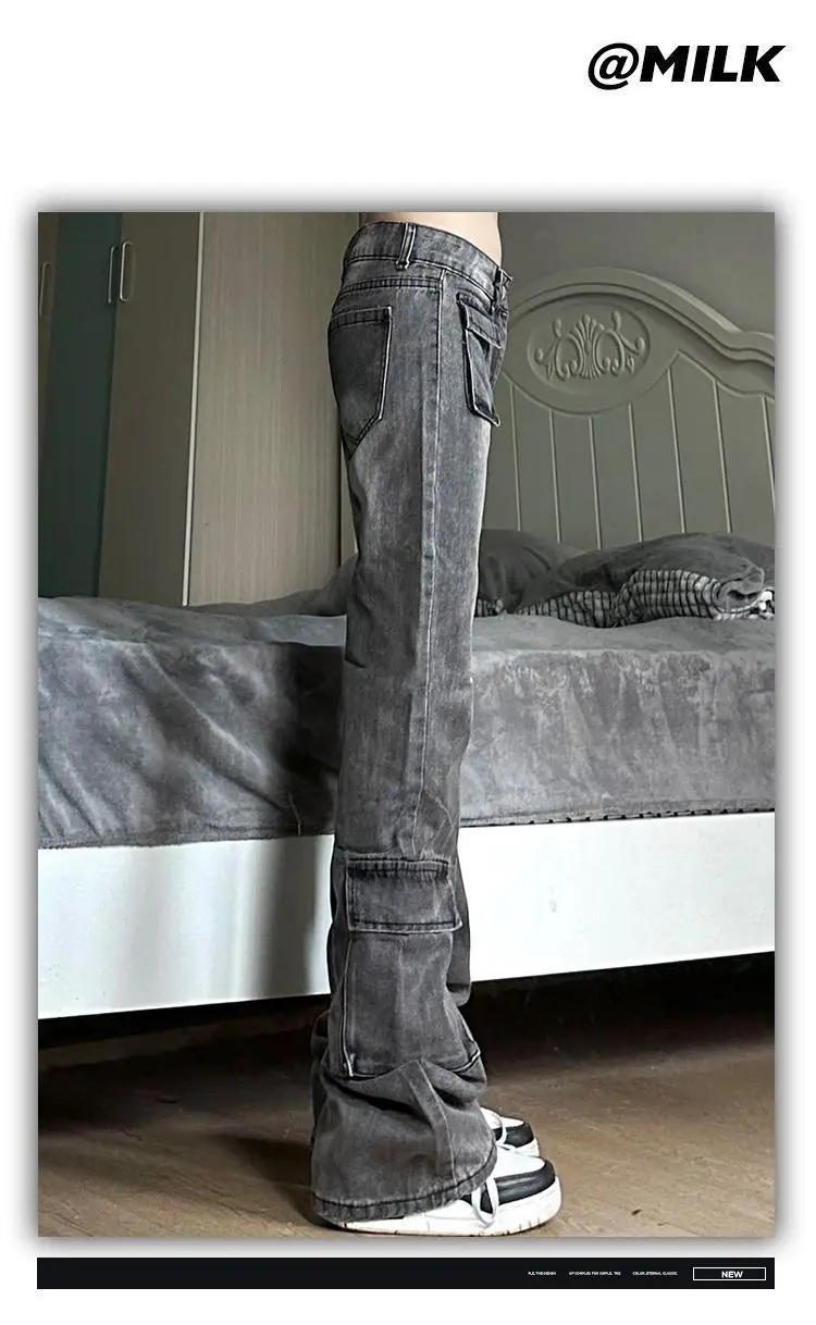 Description Picture 3 of itemAmerican High Street Design Personalized Multi Pocket Jeans Trendy Men and Women Washed Trendy Micro Horn Retro Casual Pants y2k