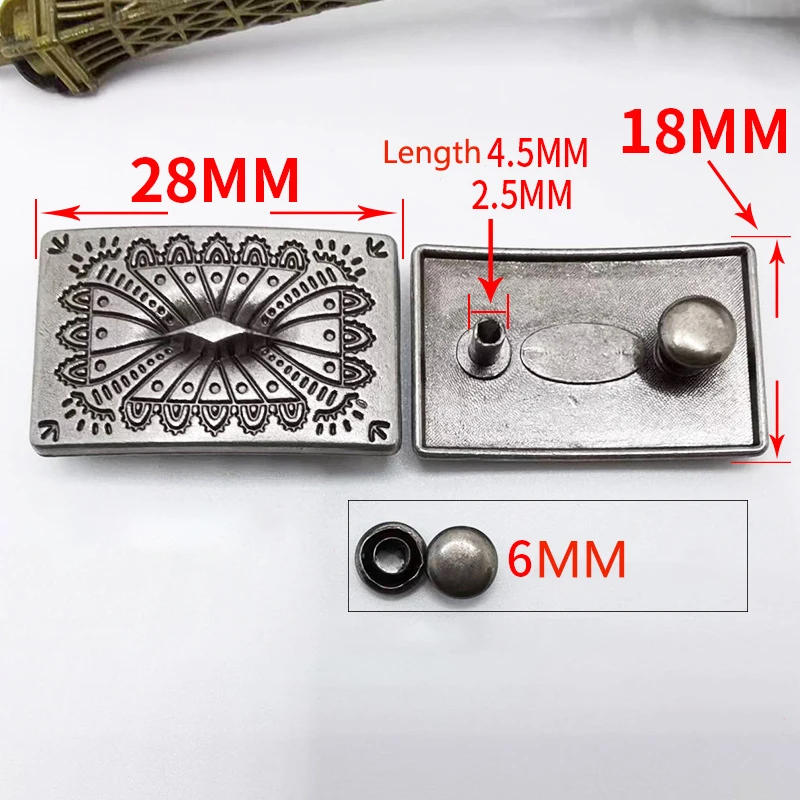 Description Picture 4 of item5pcs Vintage Silver Rectangular Rivet Metal Decorative Button Rivet Back for Leather Belt Bag Clothing Leathercraft Accessories