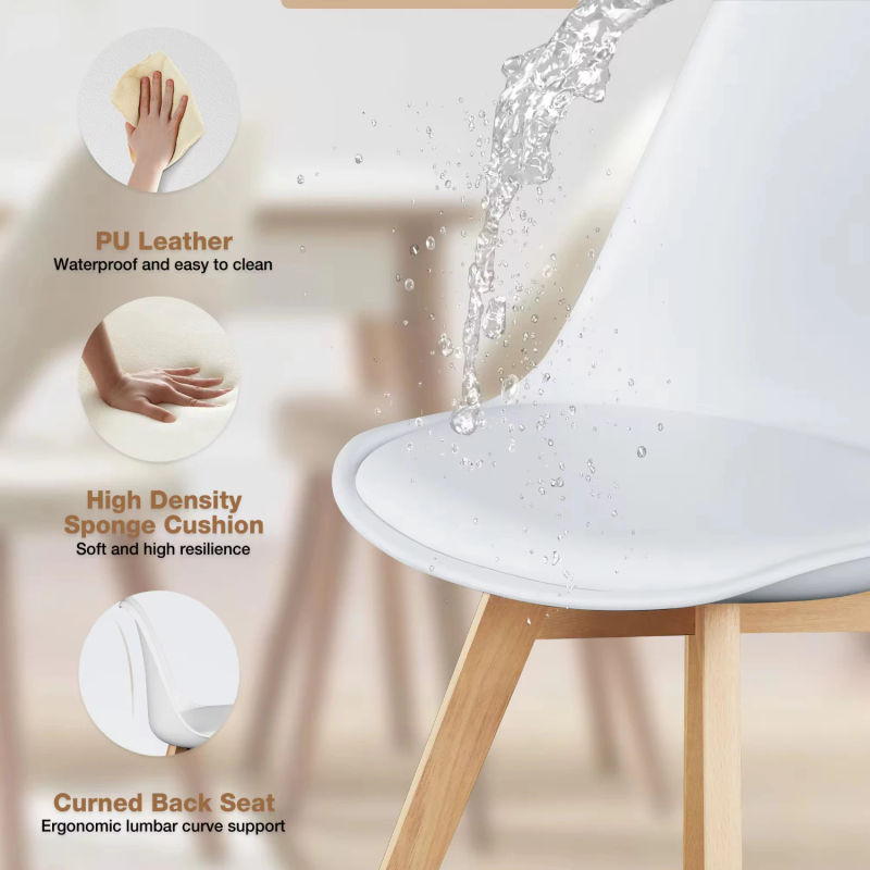 Description Picture 6 of itemPU Leather Dining Chairs Set of 4 Wooden Legs Lounge Chair   Kitchen Comfortable Sponge Cushion Living Room Chair