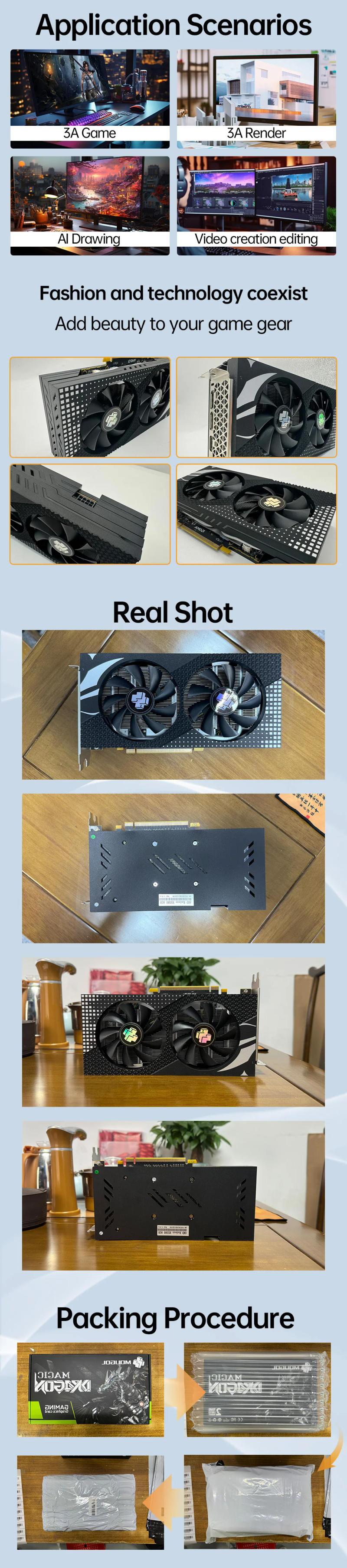 Description Picture 3 of itemMOUGOL NEW Video Card RX 580 2048SP 8GB 256Bit GDDR5 Graphics Cards for AMD RX 580 series Cards RX580 DisplayPort *2 HDMI