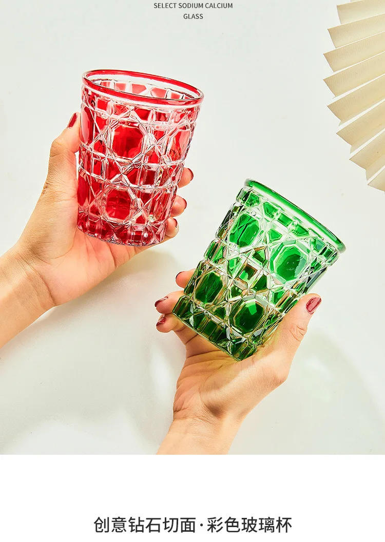 Description Picture 4 of itemEuropean-Style Colored Plaid Creative Whiskey Glasses,Beer Steins, Handmade Carved Tumbler Glass, Water Cup, Wine Mug, Geometric