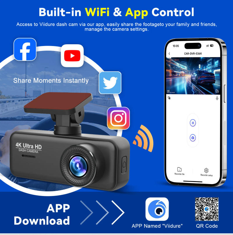 Description Picture 4 of itemKocam 4K Dash Cam Front and Rear Dual Channels Dashcam With 24H Parking Monitoring Night Vision DVR Recorder Black Box For Car