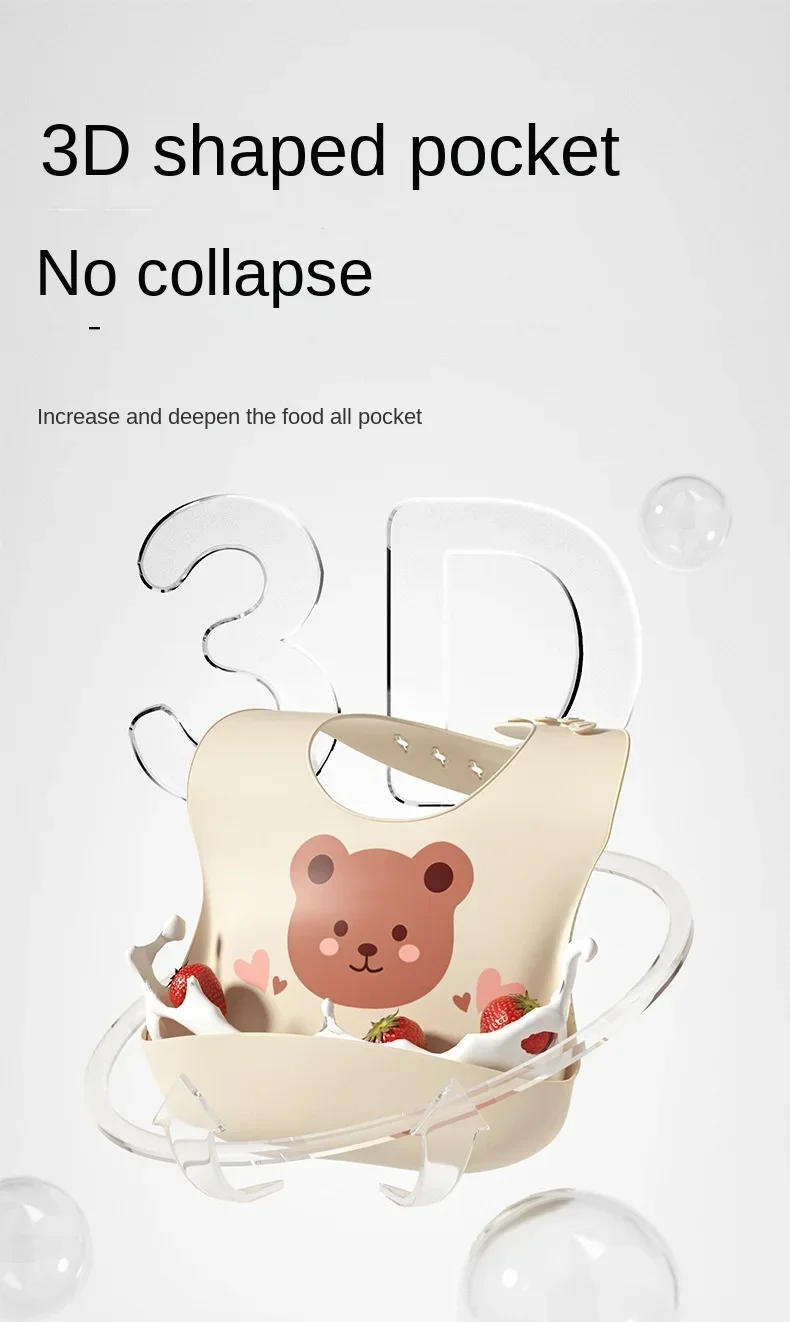 Description Picture 4 of itemWaterproof Soft Silicone Baby Bib Scarf Cartoon Bear Cute Print Adjustable Bibs Burp Cloths Baby Feeding Aprons Kids Eating