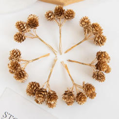 6Pcs Artificial Plants Golden Fake Pinecone For Christmas Tree Decoration Wreaths Accessory Diy Wedding Home Decor Mini Bouquet