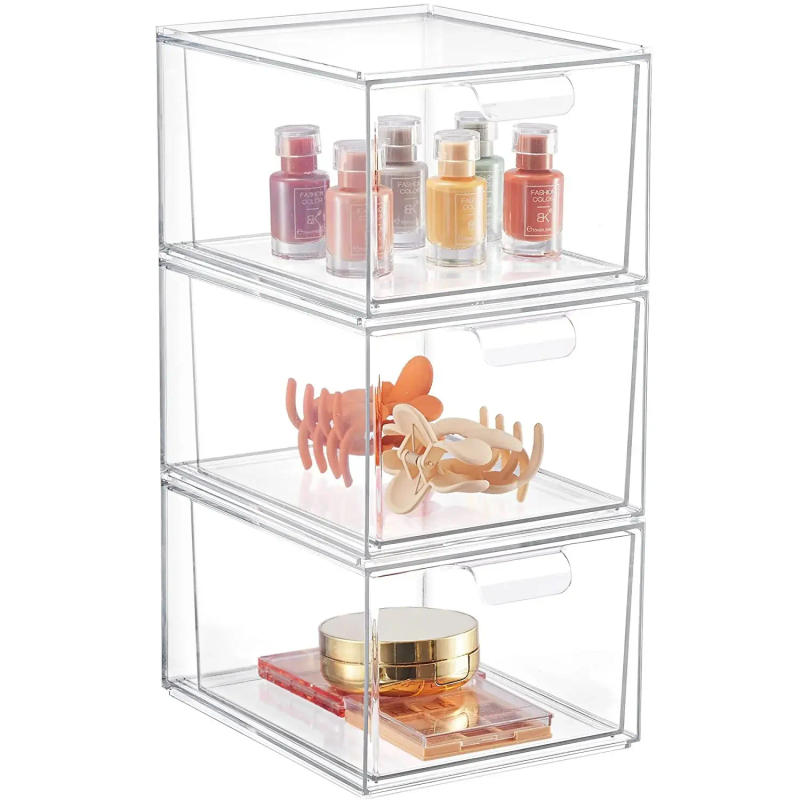 Description Picture 3 of itemAcrylic Stackable Makeup Organizer Transparent  Drawer Fridge Organizers Bins  Box   Cabinets Pantry