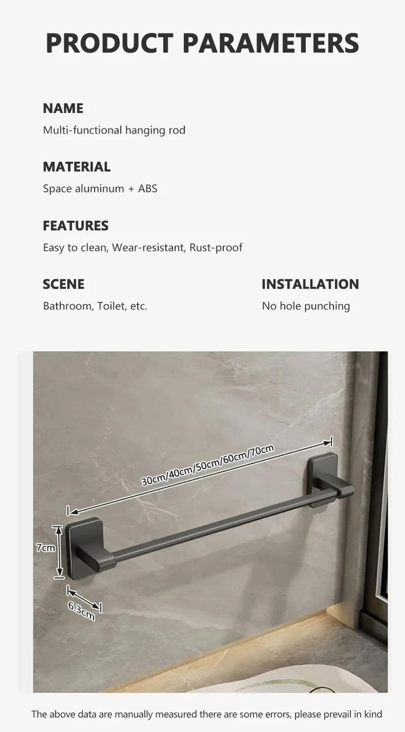 Description Picture 3 of itemBathroom Punch-free Gun Gray Single Pole Towel Bar Space Aluminum Bathroom Towel Rack Bathroom Toilet Towel Rack Hanging Rod