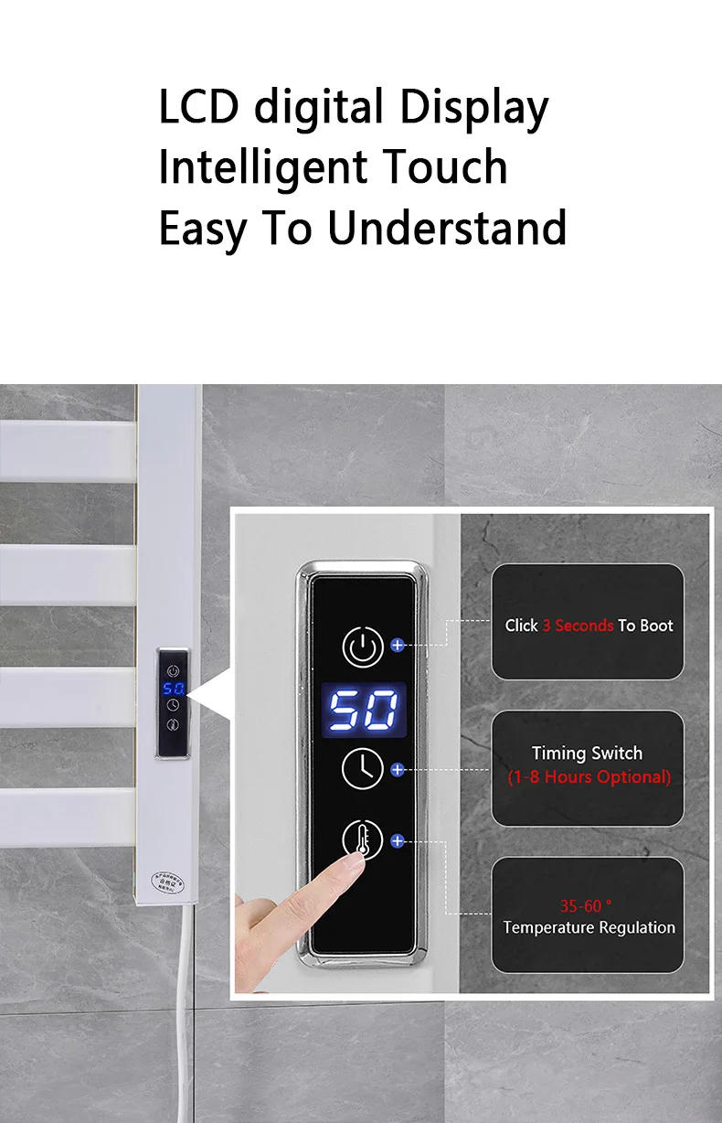 Description Picture 5 of itemSmart Bathroom Electric Heated Towel Rack Black Electric Towel Rail Thermal Towel Radiator Cloth Screen Dryers Bath Heated Towel