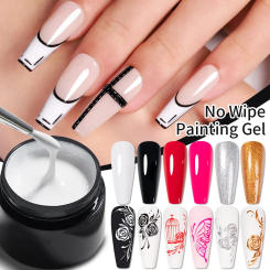 BOZLIN 5ml 4 In 1 No Wipe Painting Gel Varnish Black White Color Painting Liner Nail Art Glitter UV Gel Top Coat Manicure Polish