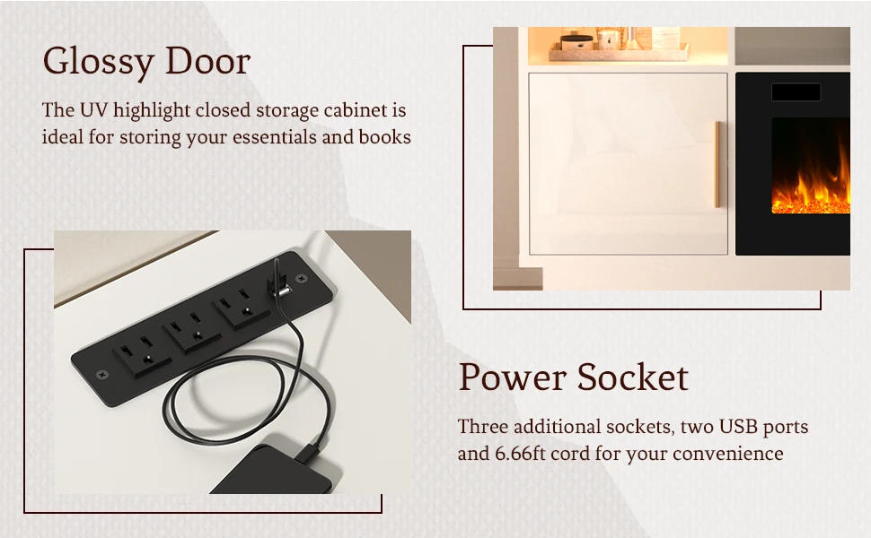 Description Picture 2 of item70''TV Stand with 36''Fireplace-LED Light Entertainment Center for 75+inch TV-White TV Cabinet,Modern TV Console for Living Room