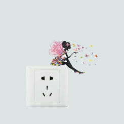 Butterfly Fairy Self pasting Fun Cartoon Switch Sticker Set with Cute Fairy Girl Pattern - Transform Your Walls Now! 4.3*5.9in