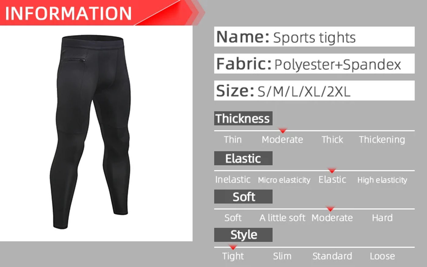 Description Picture 3 of itemCody Lundin Breathable Basketball Soccer Cycling Underwear Sweatpants High Waist Men Solid Tights Running Exercise Leggings