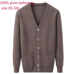 New Arrival Fashion Thickened 100% Pure Cashmere Jacket Men Casual Computer Knitted V-neck Cardigan Plus Size XS-5XL