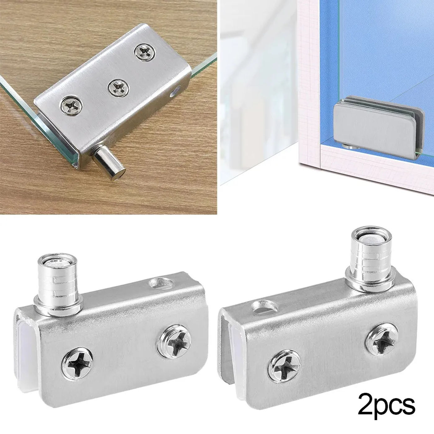 Description Picture 2 of item2Pcs Glass Pivot Hinge Rotation Axis 5-8mm Glass Wine Cabinet Door Rotating Hinges Clamp Clip Shaft Hinge Furniture