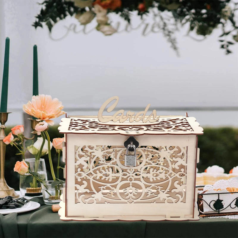 Description Picture 4 of itemWooden Wedding Gifts Card Boxes With Lock Mr&Mrs Couple Flower Pattern Envelope Sign Cards Wood Box DIY Rustic Wedding Supplies