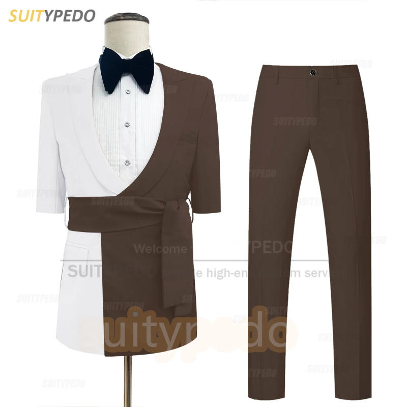 Description Picture 5 of itemClassic Wine Red Suit Set For Men Wedding Party Groomsman Slim Fit Blazer Pants 2 Pcs Fashion Prom Custom Male Splicing Outfits