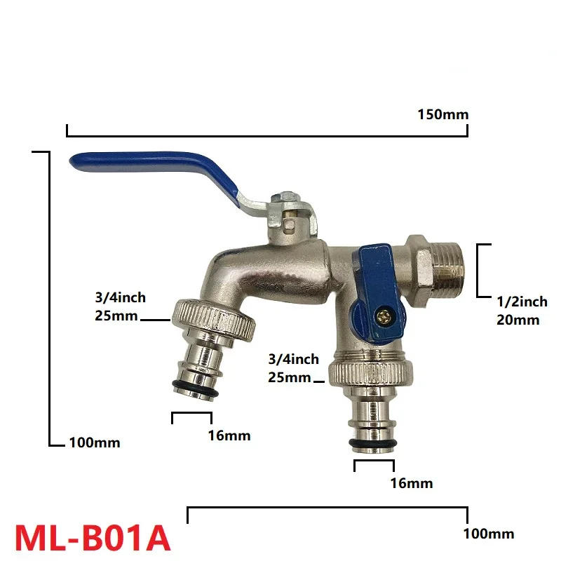 Description Picture 2 of item1/2 zinc alloy faucet irrigation hose connector, one in two gardening faucet