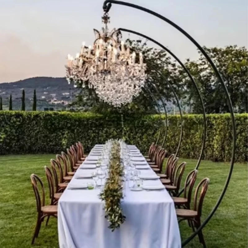 Description Picture 6 of item2pcs Outdoor Wedding Backdrop Decoration Luxury Chandelier Iron Stand 7.9ft Gold Stage Guide Decoration Event Props Flower Frame