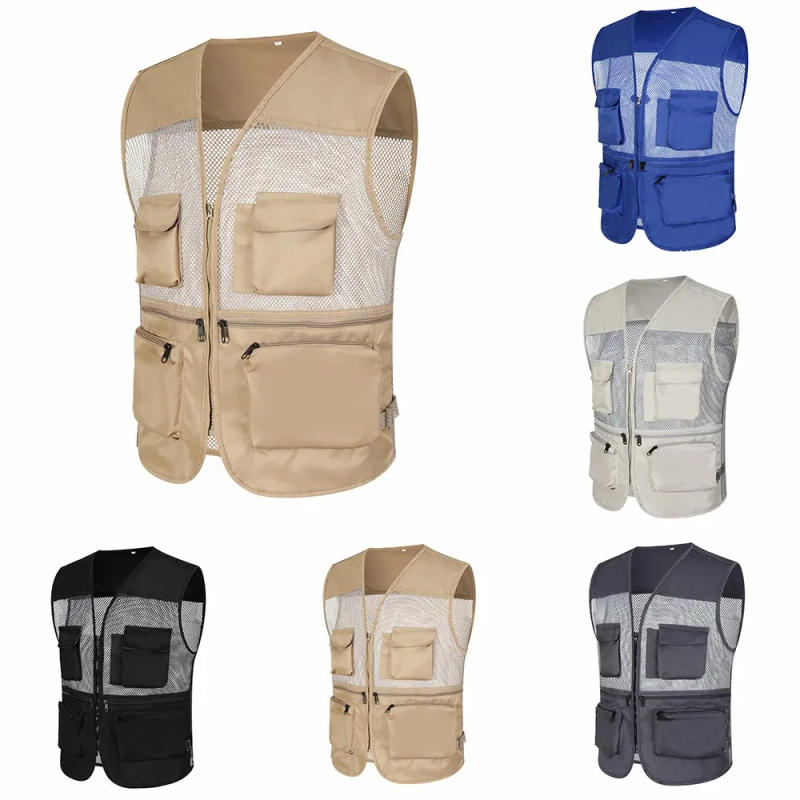 Description Picture 3 of itemCoat Jacket Men Vest Sleeveless Men\'s Outdoor Vest Multi Pockets and Photography Waistcoat Blue/Khaki/Gray/Black