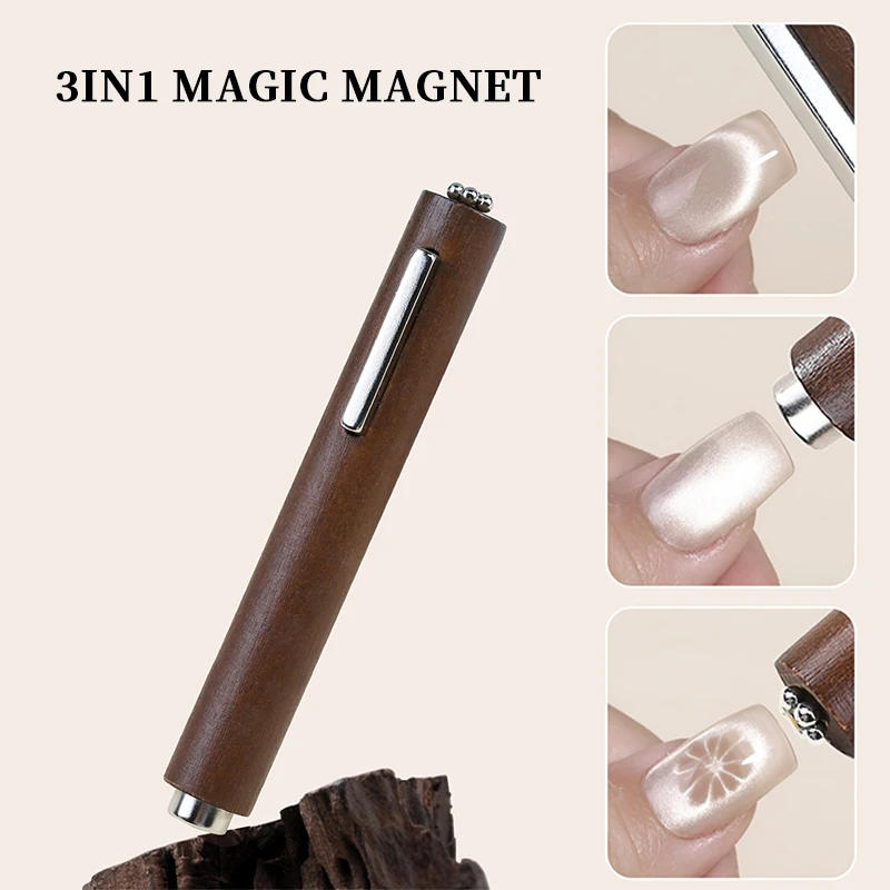 Description Picture 2 of item3 In 1 Wooden Handle Magic Magnetic Stick for Gel Varnish UV/LED Polish Stong Long Cat Magnet Design Manicure Nail Art Tools