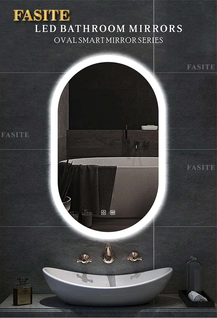 Description Picture 3 of item50x80cm Smart Oval Makeup Bathroom Mirror High Quality Refection Three Color LED Vanity Mirror With Anti-fog Brightness Dimmer